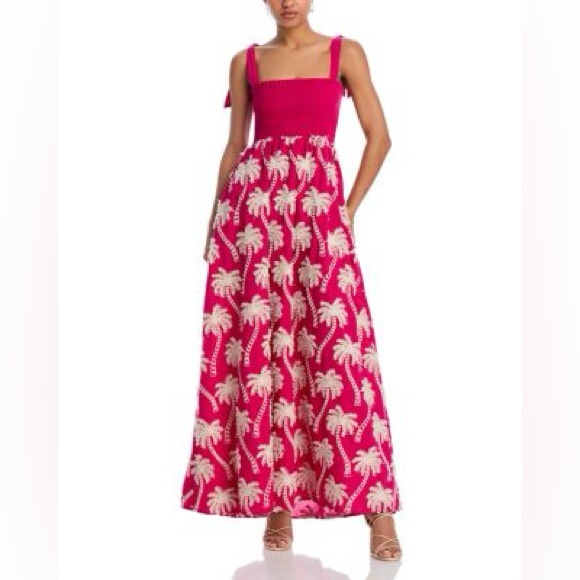Agua Bendita Dresses & Skirts - Agua Bendita Pink and White Palm Print Dress SZ small